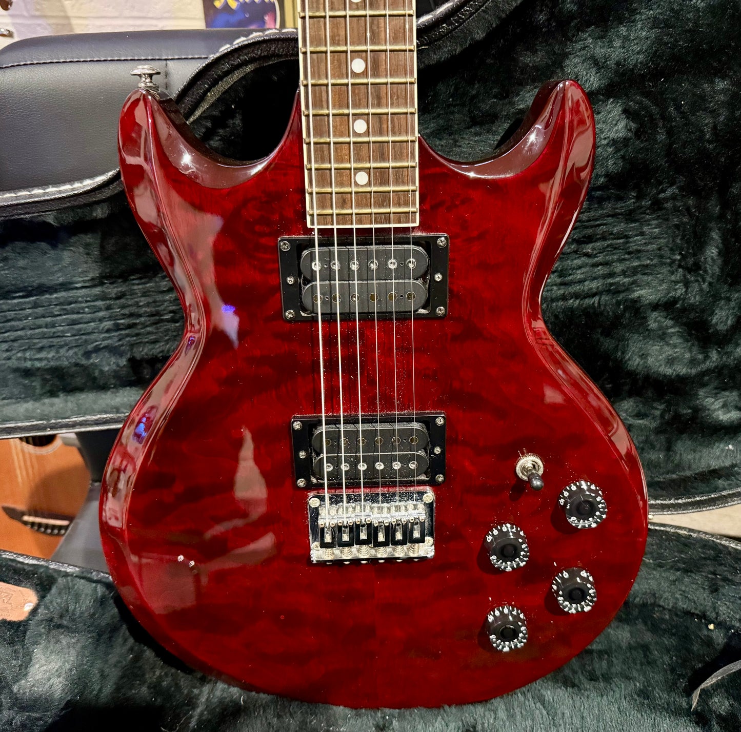 🔥RARE🔥 Ibanez AX220QM Double Cut~ Made In Korea~ 2000~ Hard Case~ Trans Red!