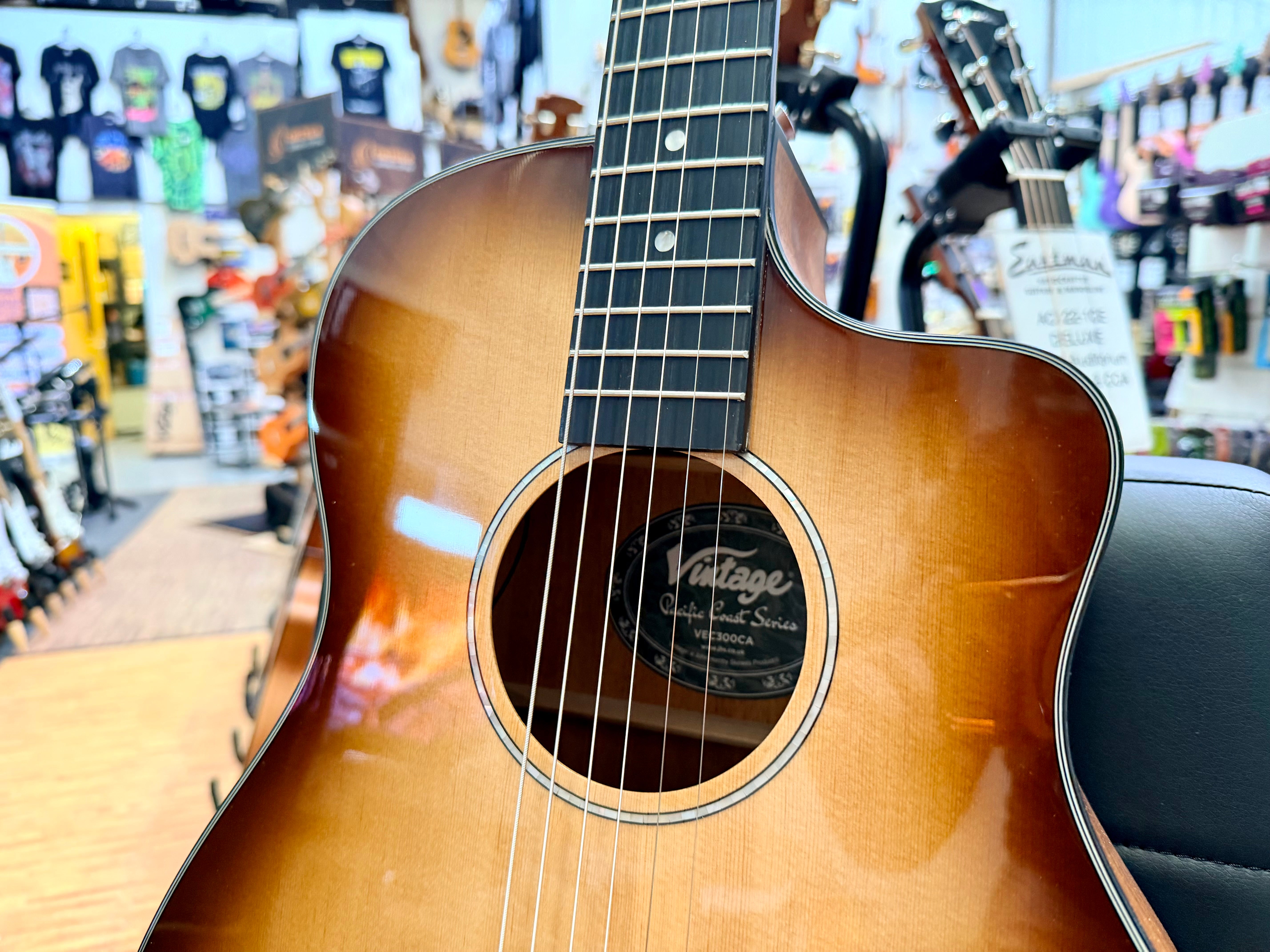 ✨NEW✨ Vintage Pacific Coast VEC300CA Electro-Acoustic Guitar~ Cappuccino Burst!