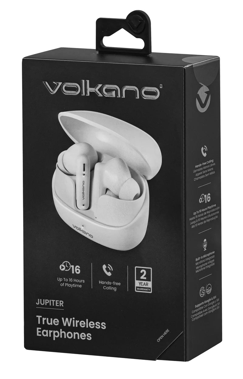 Volkano Jupiter True Wireless TWS Bluetooth Earphones - White
