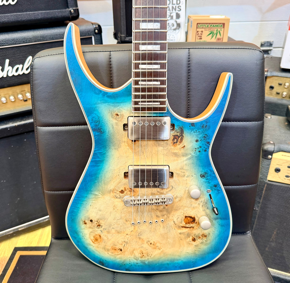 🔥2021🔥 Dean Exile Select 6 Hardtail~ Turquoise Burst Poplar Burl~ EMG Active!