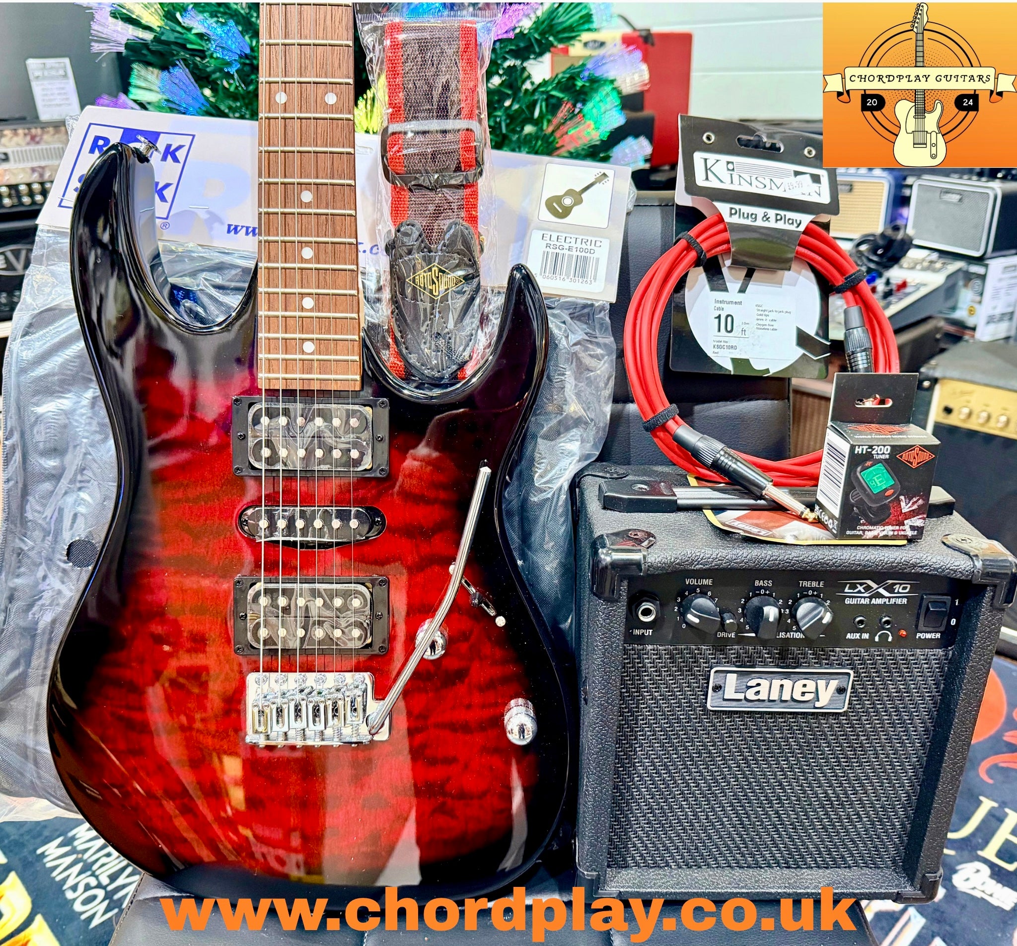 🎁 ELECTRIC GUITAR STARTER PACK 🎁 Ibanez Gio GRX70QA~ Trans Red + Laney Amp, Bag, Tuner