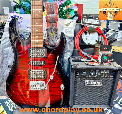 🎁 ELECTRIC GUITAR STARTER PACK 🎁 Ibanez Gio GRX70QA~ Trans Red + Laney Amp, Bag, Tuner