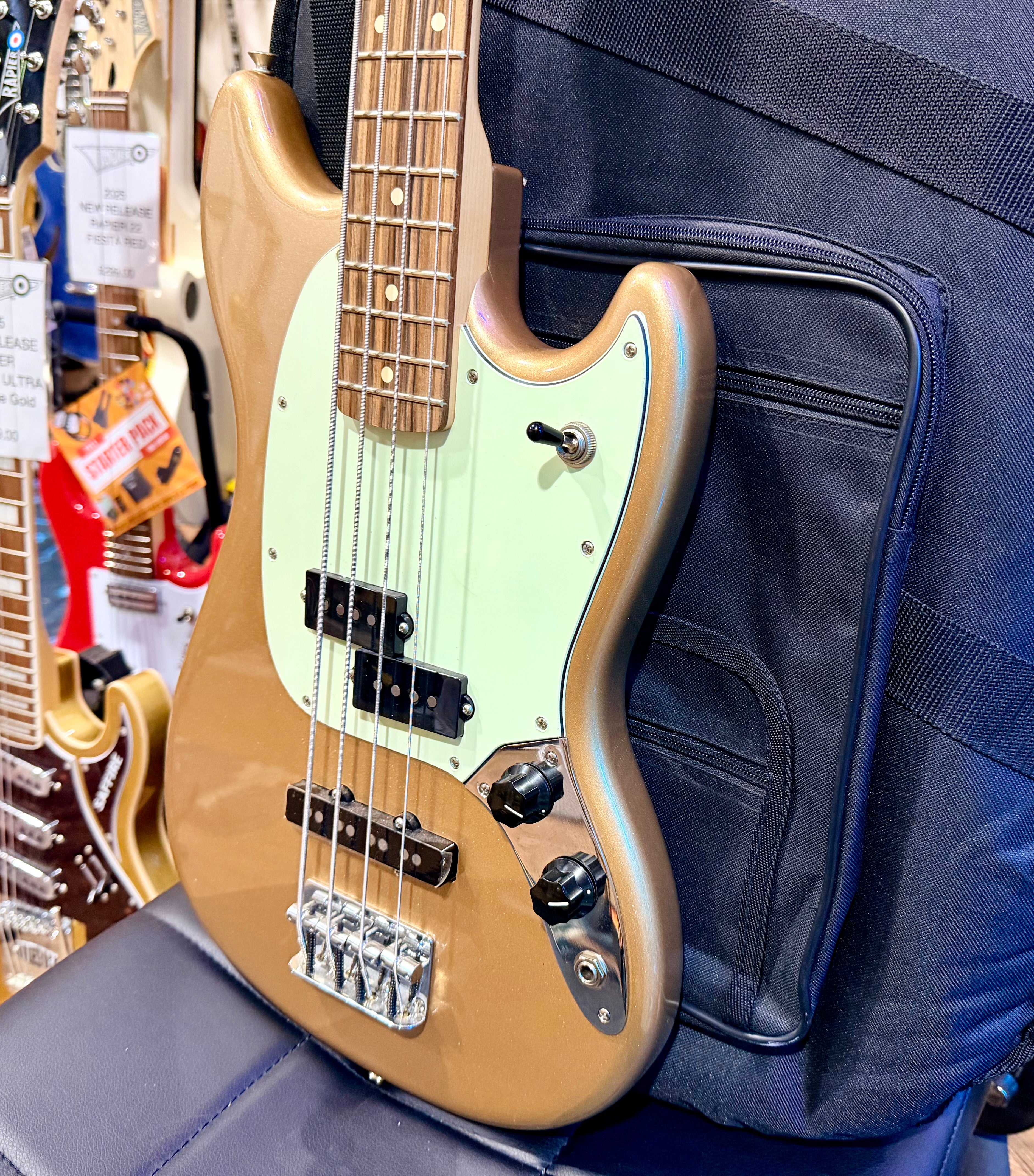 🌟2022🌟 Fender Player Mustang Bass PJ~ Pau Ferro~ Firemist Gold~ Mexican Bass!