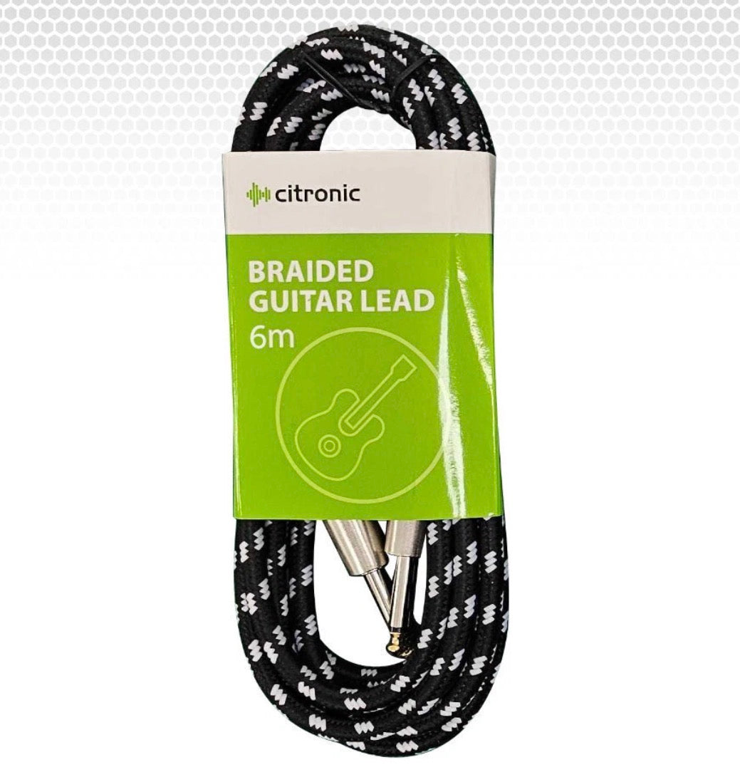 Citronic Braided Instrument Cable Straight/Angle Guitar Lead- Black & Blue 6m