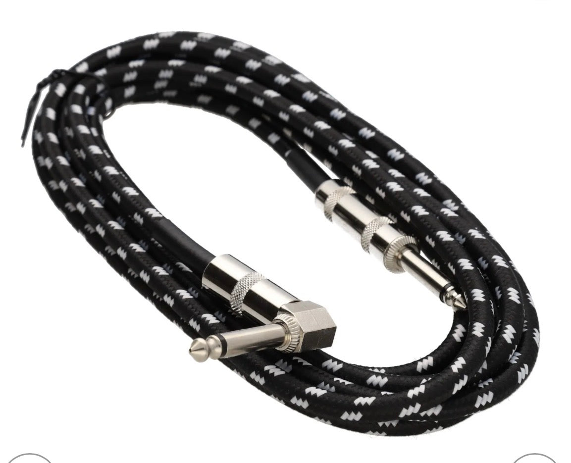 Citronic Braided Instrument Cable Straight/Angle Guitar Lead- Black & White 3m