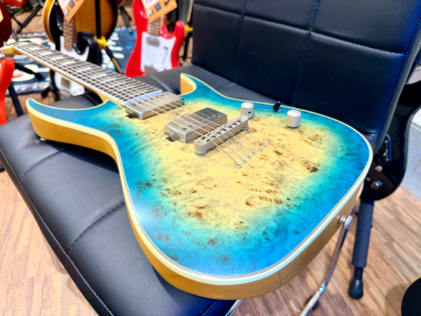 🔥2021🔥 Dean Exile Select 7-String Burl Poplar~ Satin Turquoise Burst~ Rare!