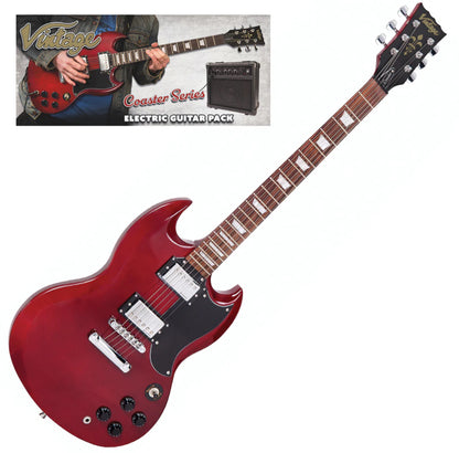 Vintage V69 SG Style Coaster Series Electric Guitar Starter Pack ~ Cherry Red