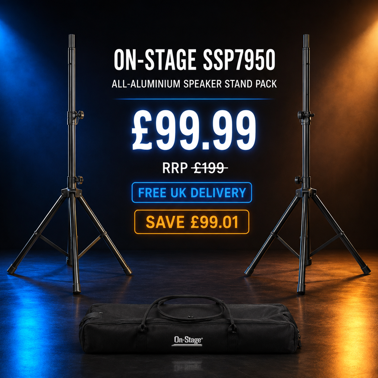 🔥 1/2 PRICE 🔥 On-Stage SSP7950 Pair All Aluminium PA Speaker Stands + Bag