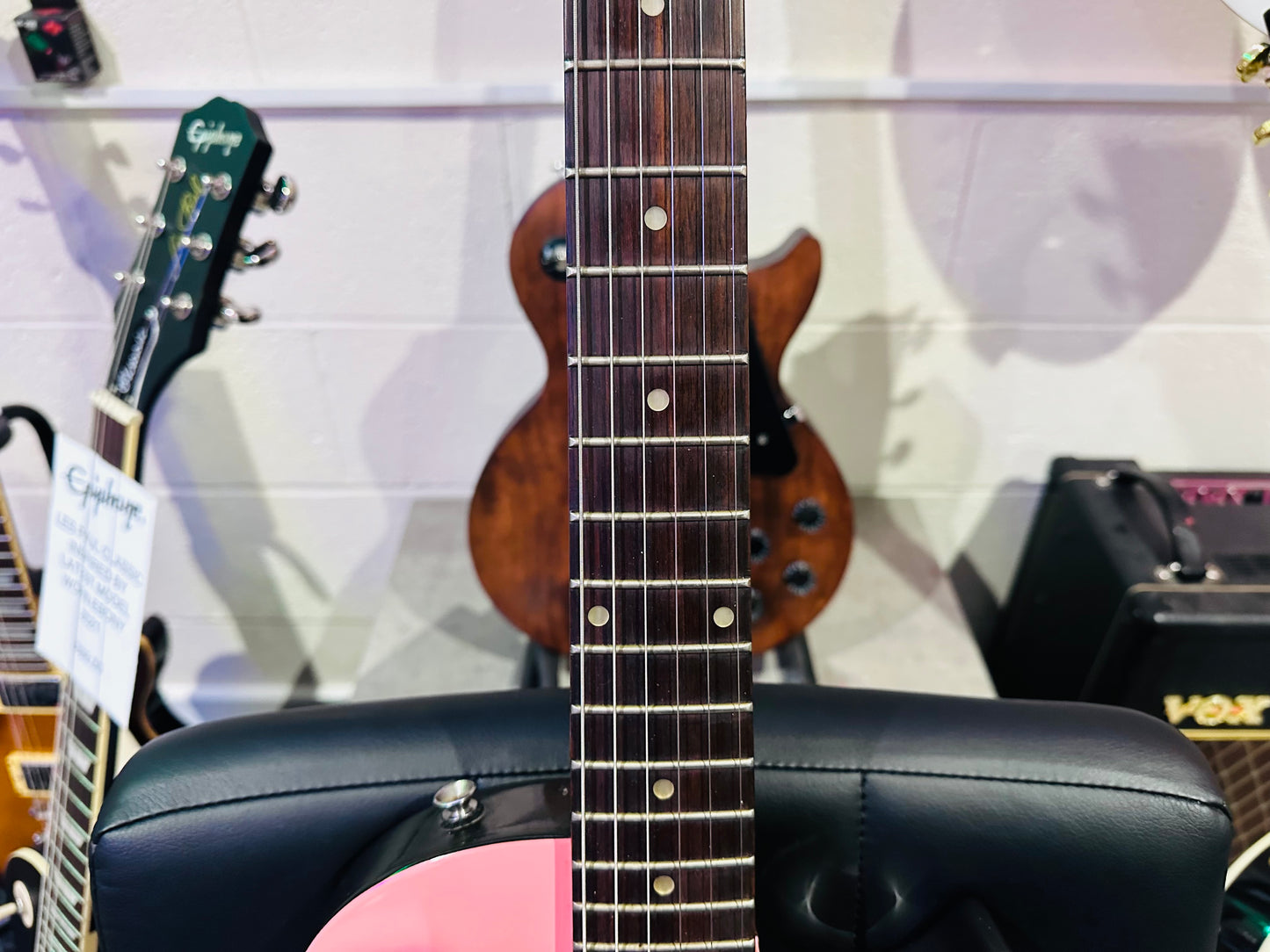 🌟RARE PINK🌟 Vintage ‘JHS’ ZIP Electric Guitar~ Les Paul Junior Shape~Wilkinson