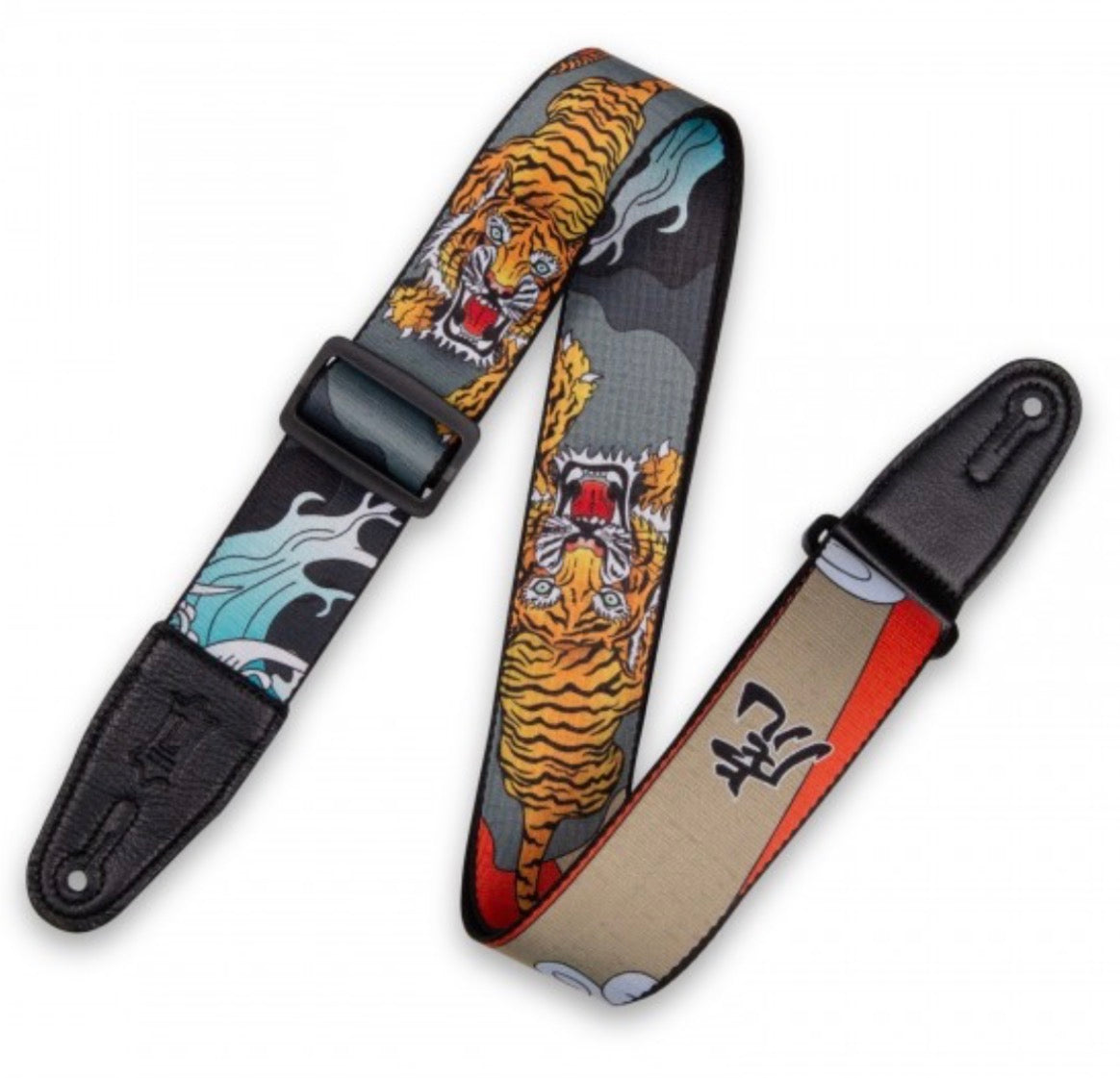 Levy's Prints Polyester + Leather Ends 2" Guitar Strap- Japanese Tiger