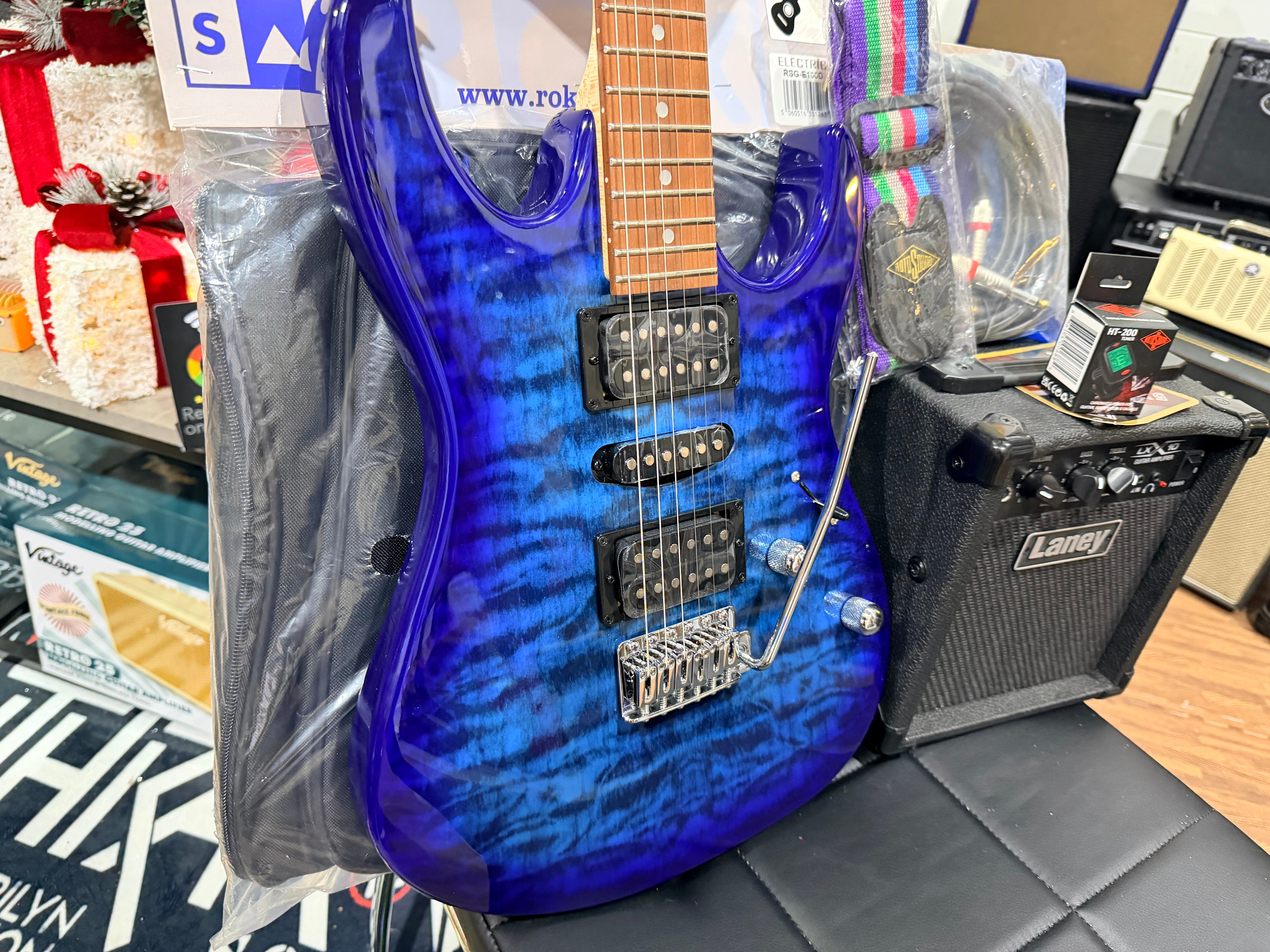 🎁 ELECTRIC GUITAR STARTER PACK 🎁 Ibanez Gio GRX70QBB~ Trans Blue Burst + Laney Amp, Bag, Tuner