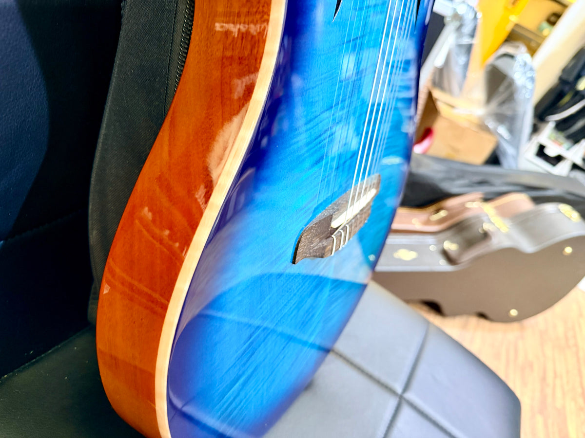 🔥NEW🔥 Ortega TourPlayer Deluxe RTPDLX-FMA Nylon Electro-Acoustic Guitar Blue!
