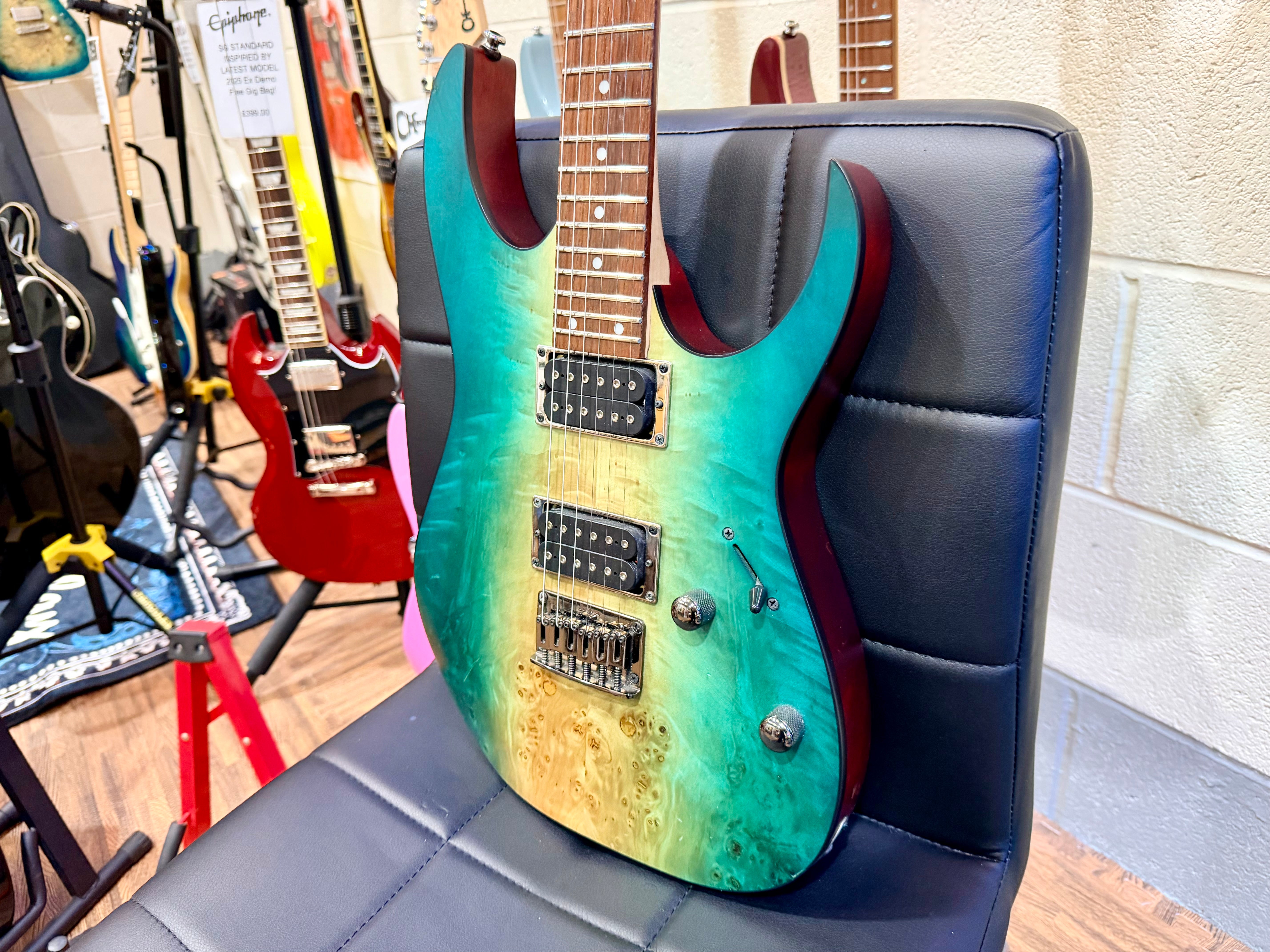 🔥2022🔥 Ibanez RG421PB Caribbean Shoreline Flat~ Wizard III Neck~ Poplar Burl!