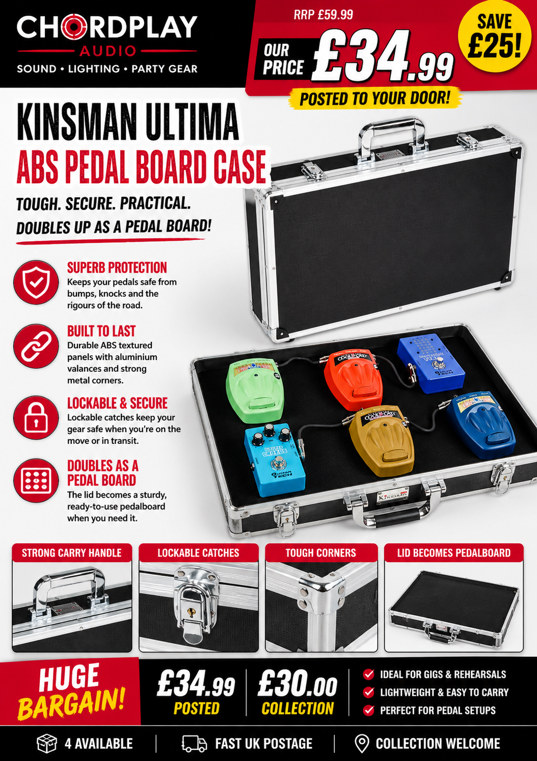 🎸DEAL🎸 Kinsman KUPB5 Ultima ABS Pedal Board Case For Guitar Effects Pedals!