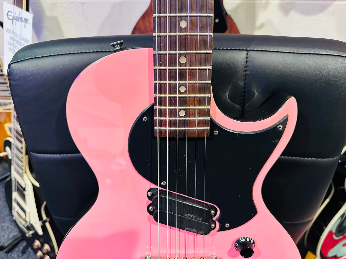 🌟RARE PINK🌟 Vintage ‘JHS’ ZIP Electric Guitar~ Les Paul Junior Shape~Wilkinson