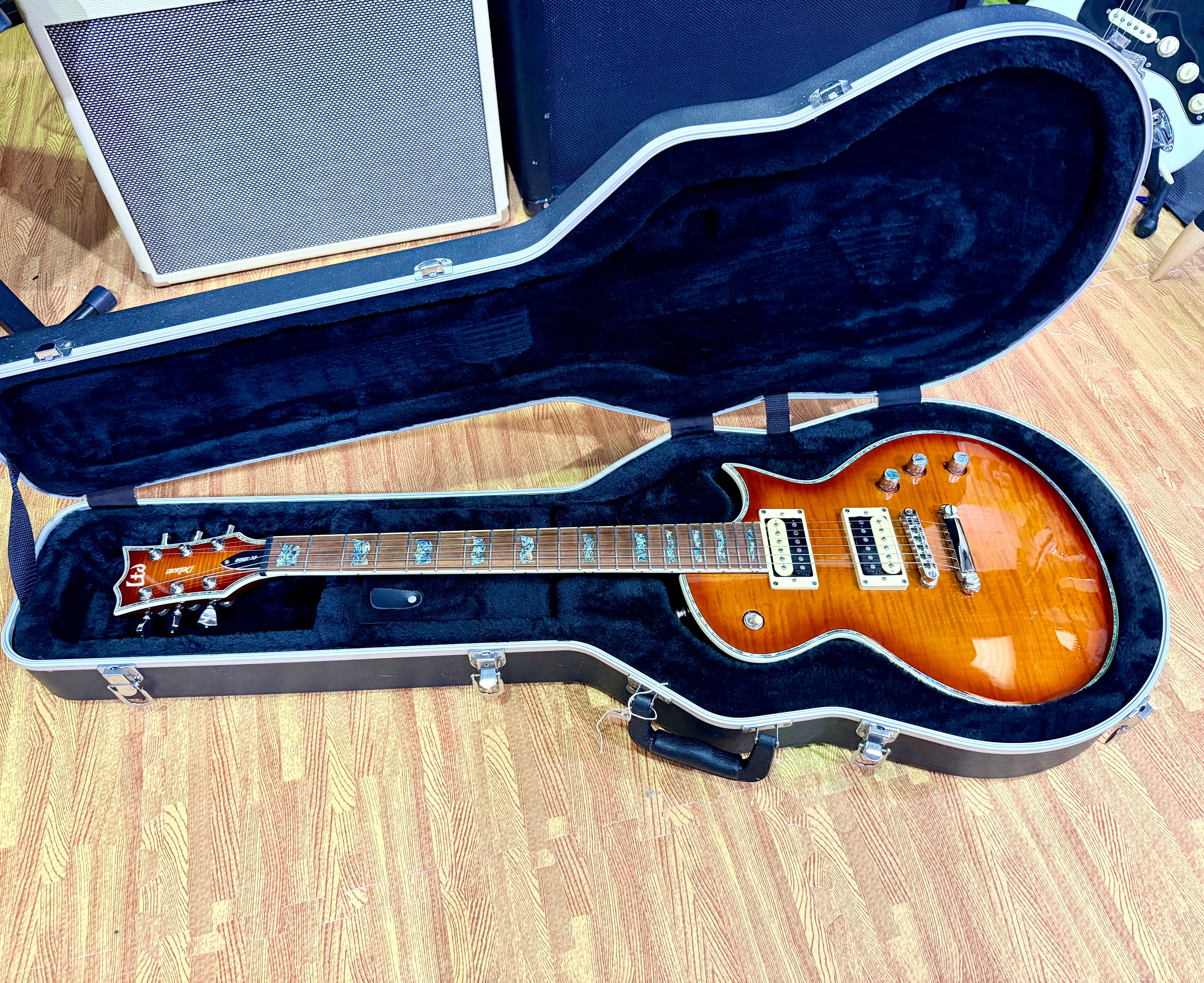 🔥2018🔥 ESP LTD EC-1000 Deluxe Amber Sunburst Electric Guitar + Case~ Abalone!