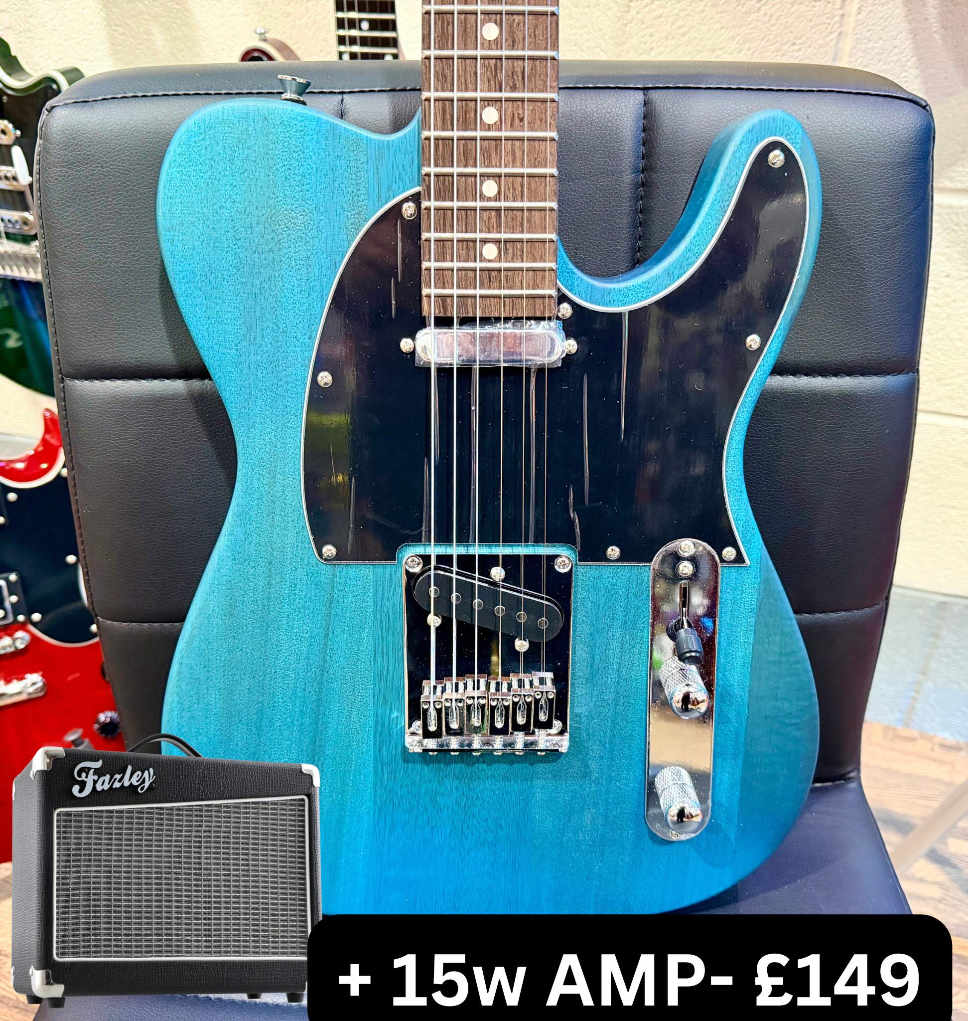🎄XMAS DEAL🎄 Fazley Coyote Outlaw SS Electric Guitar Denim Blue + Amplifier~NEW