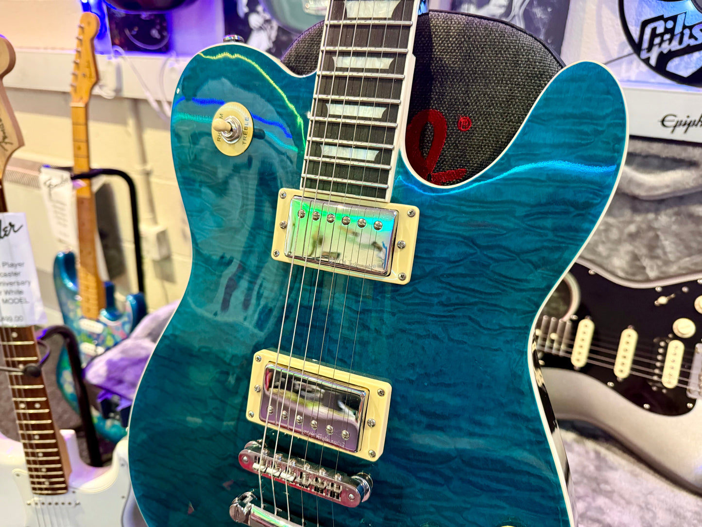🌟 Jia Lescaster Hybrid Guitar~ Les Paul & Telecaster~Northern Lights Quilted 🌟