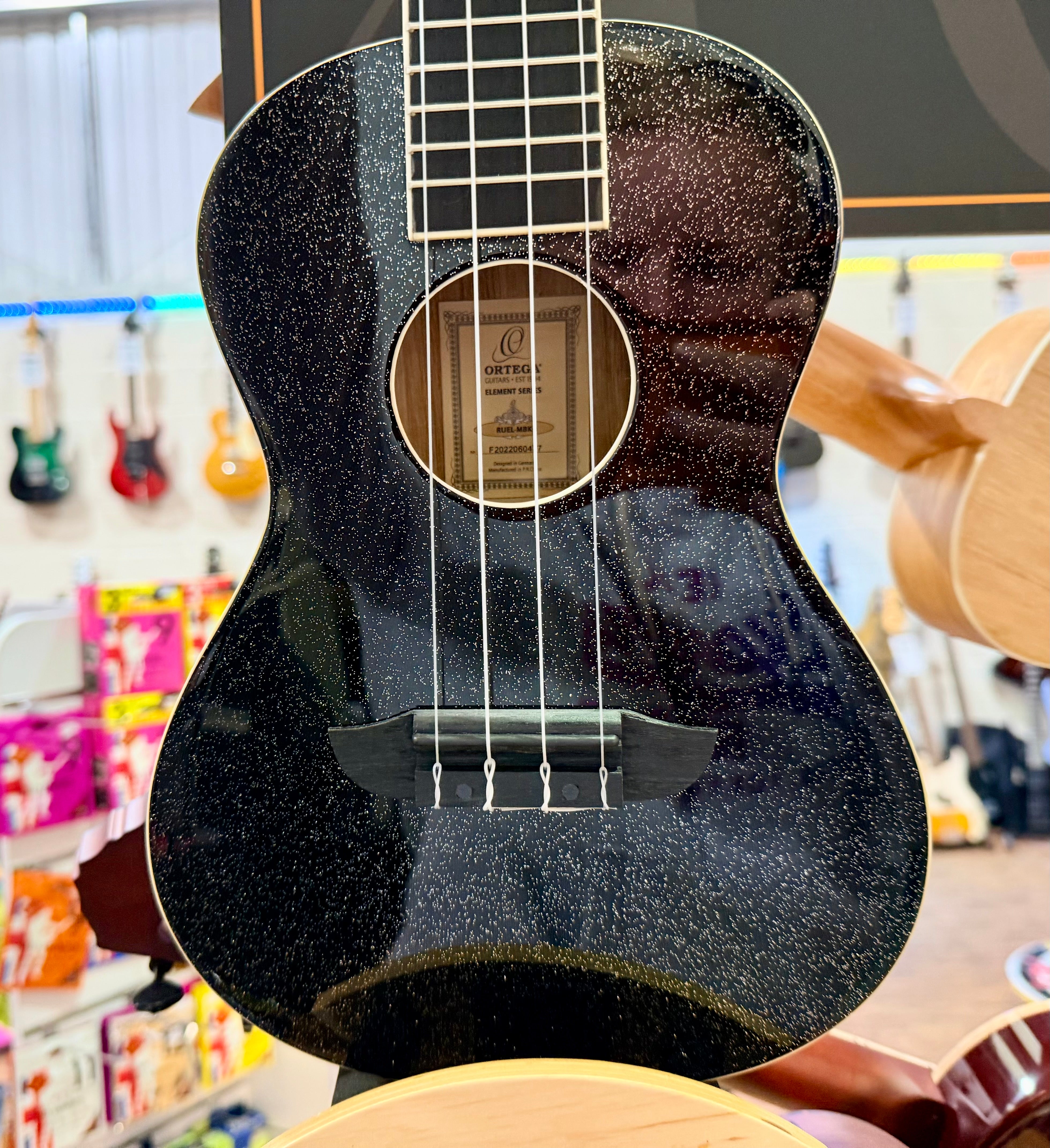 🔥NEW 2025🔥 Ortega Concert Ukulele~ Element Series Metallic Black Sparkle~ Gig Bag