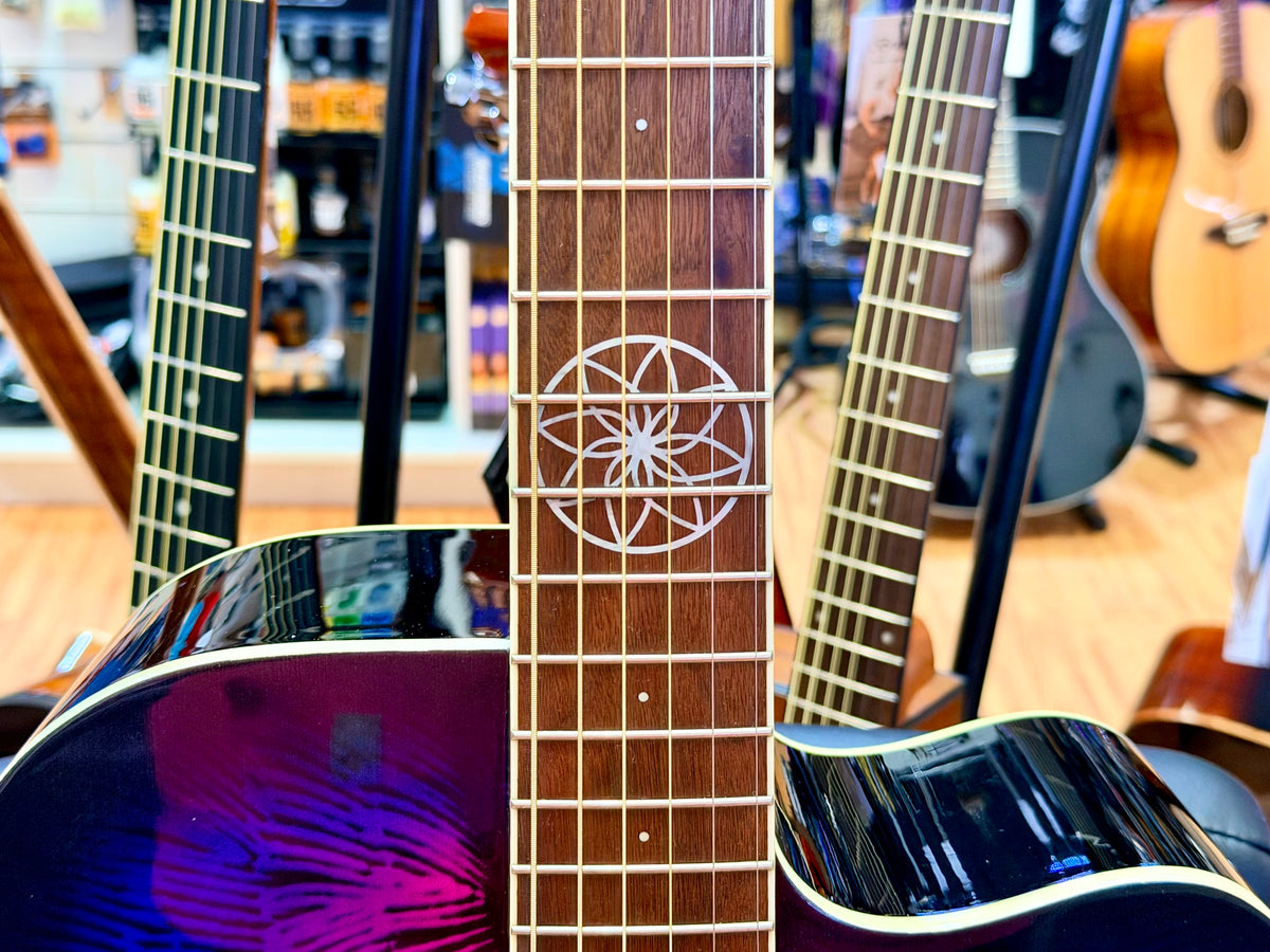 2021 Lindo Swallow Electro-Acoustic Dreadnought Guitar~ Purple/Pink Graphic!