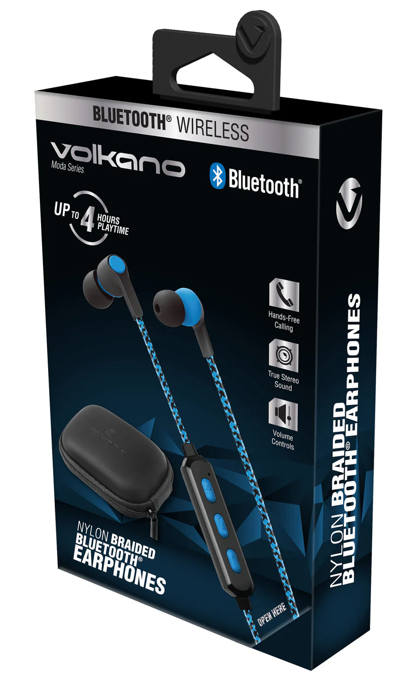 Volkano Moda Series Nylon Braided Bluetooth Earphones - Black/Blue