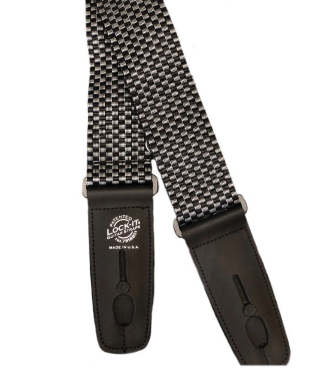 Lock-It Guitar Strap Polypro Series- Silver/Black Checker