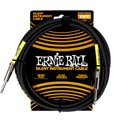 Ernie Ball Silent Instrument Cable 10ft- Black Straight/Straight