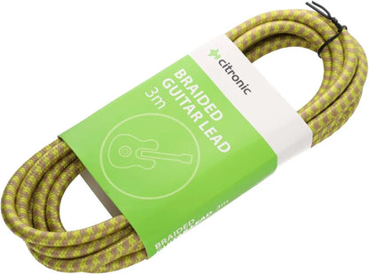 Citronic Braided Instrument Cable Straight/Angle Guitar Lead- Tweed 3m