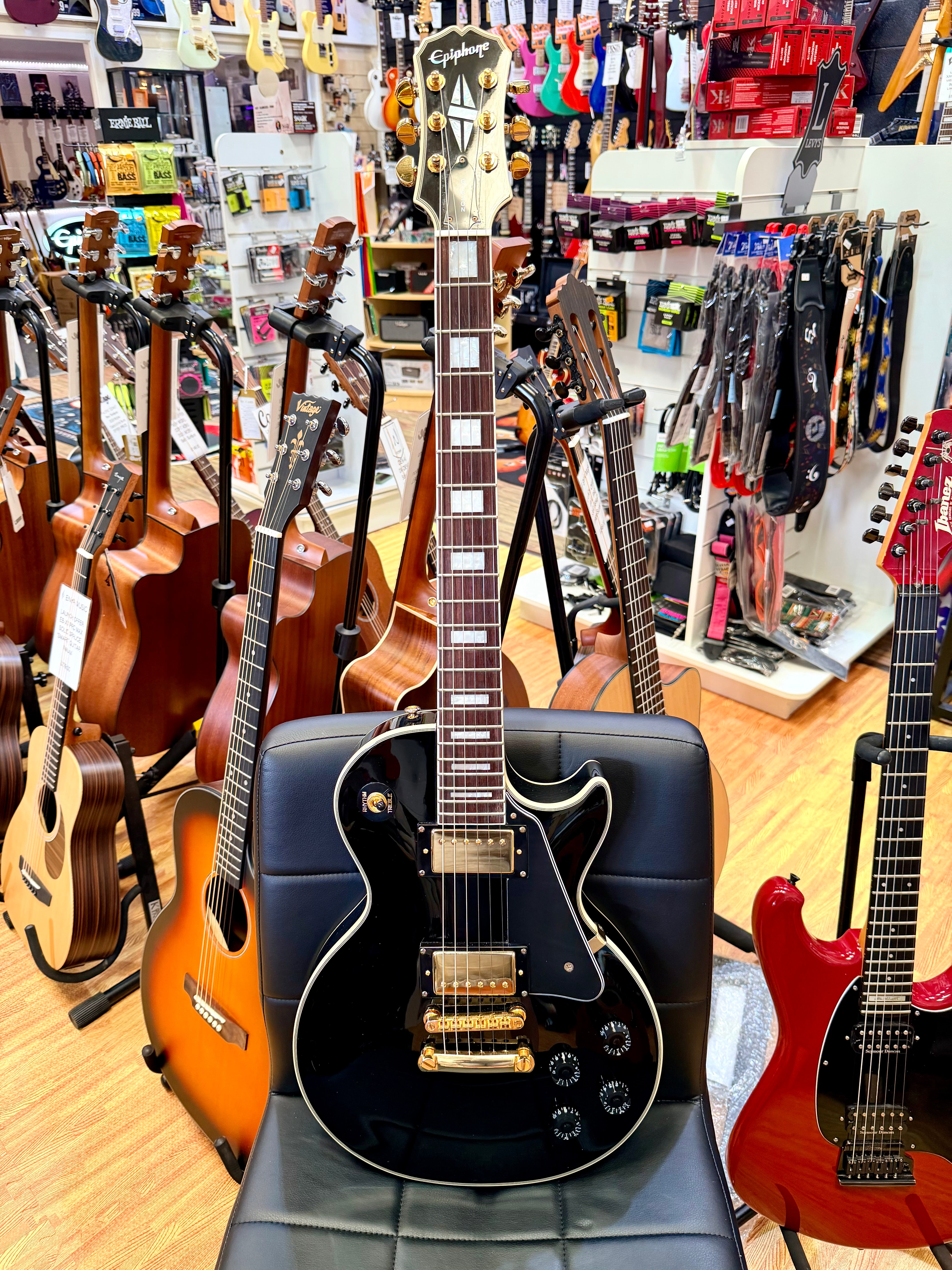 ✨2003✨ Epiphone Les Paul Custom~ Ebony~ Unsung Korea~ Black & Gold~ Cherished!
