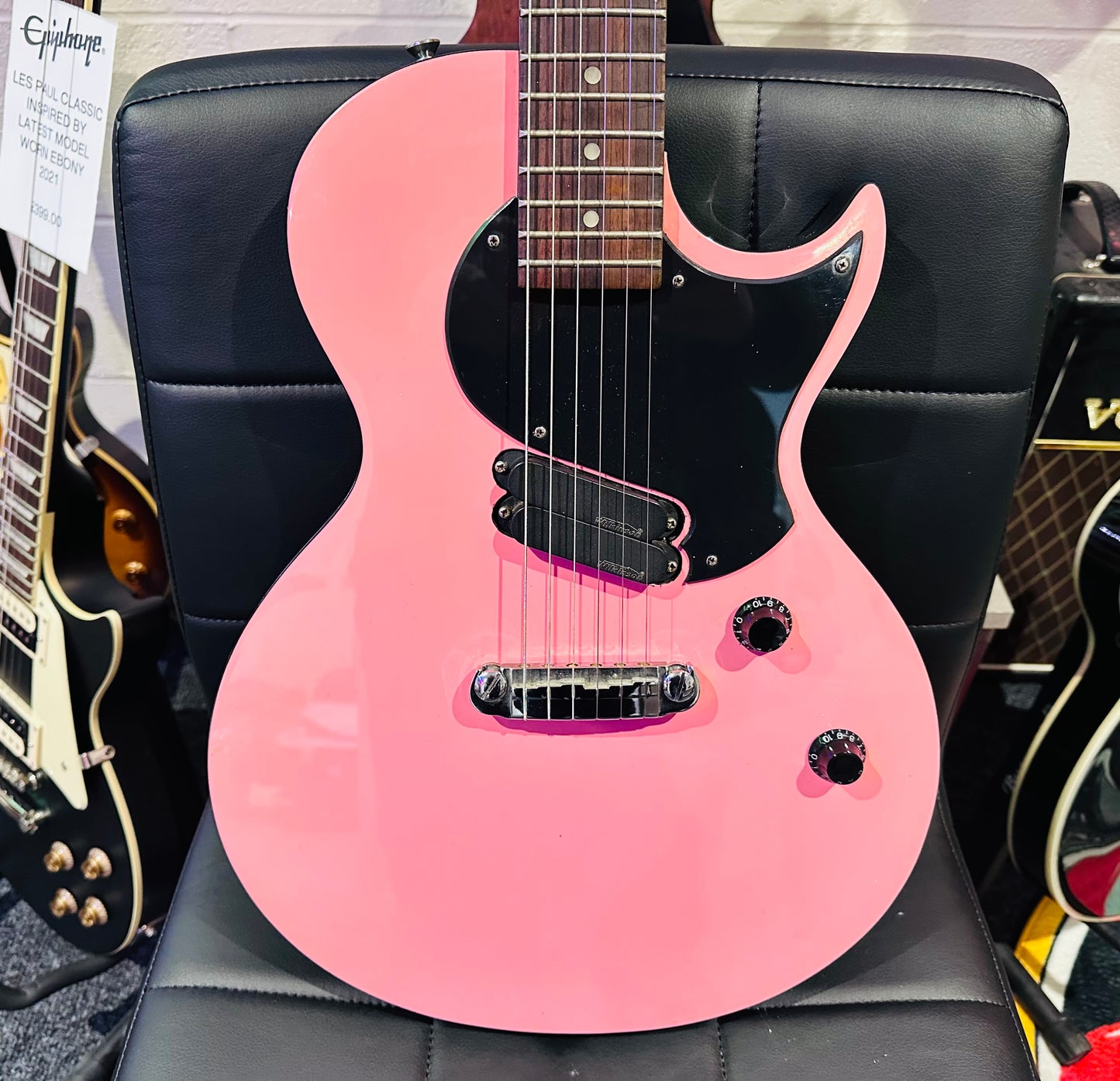 🌟RARE PINK🌟 Vintage ‘JHS’ ZIP Electric Guitar~ Les Paul Junior Shape~Wilkinson