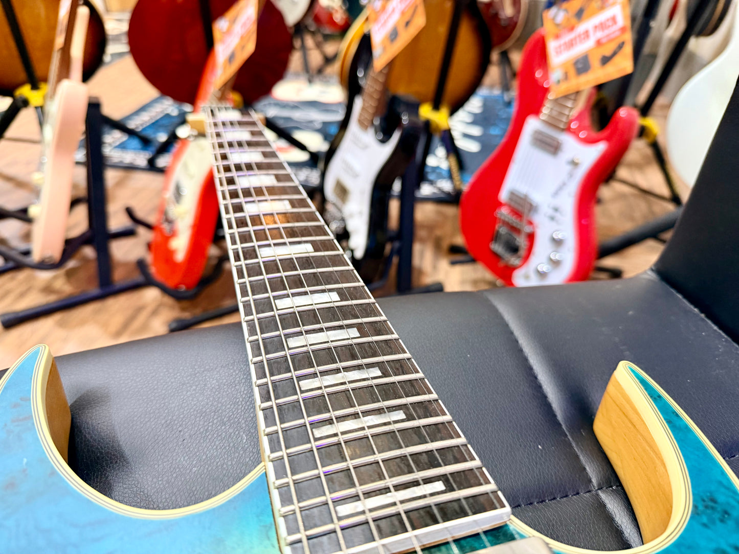 🔥2021🔥 Dean Exile Select 7-String Burl Poplar~ Satin Turquoise Burst~ Rare!