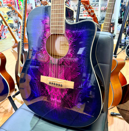 2021 Lindo Swallow Electro-Acoustic Dreadnought Guitar~ Purple/Pink Graphic!