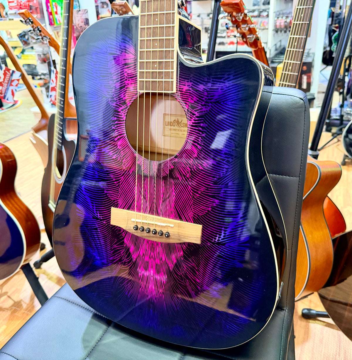2021 Lindo Swallow Electro-Acoustic Dreadnought Guitar~ Purple/Pink Graphic!