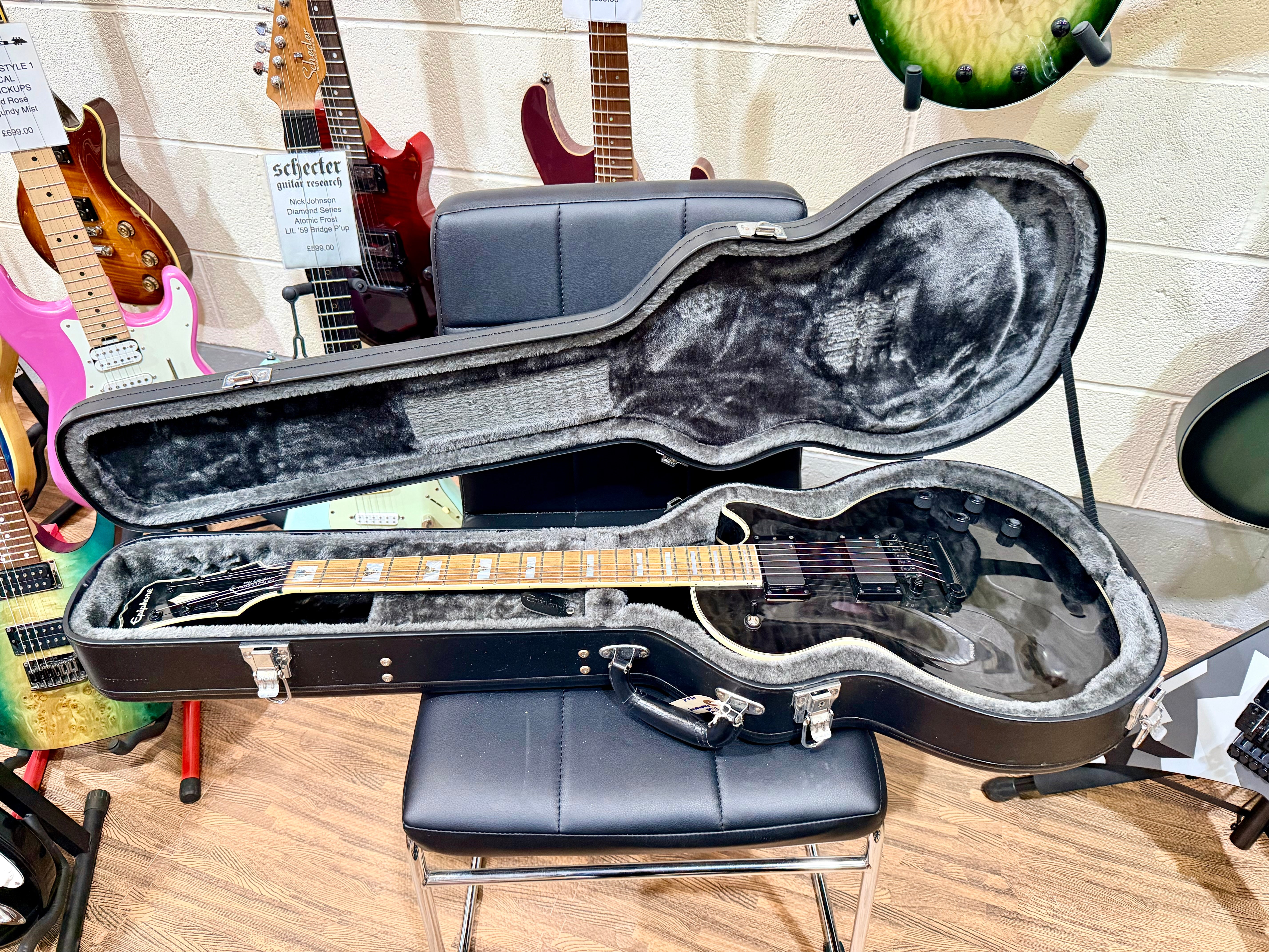 🔥2018🔥 Epiphone Les Paul Prophecy Custom Plus EX~ Midnight Ebony~ EMG P’Ups
