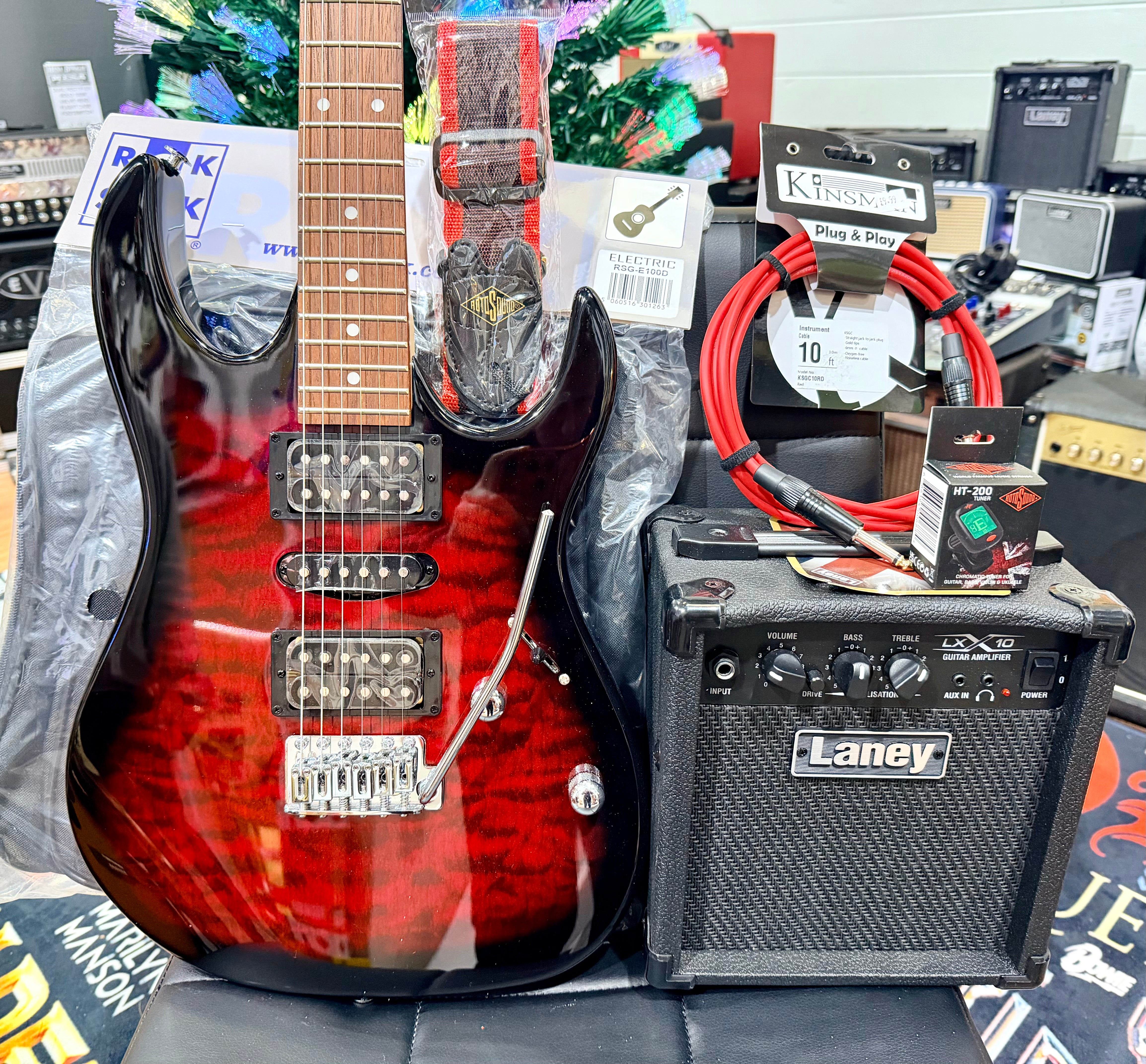 🎁 ELECTRIC GUITAR STARTER PACK 🎁 Ibanez Gio GRX70QA~ Trans Red + Laney Amp, Bag, Tuner