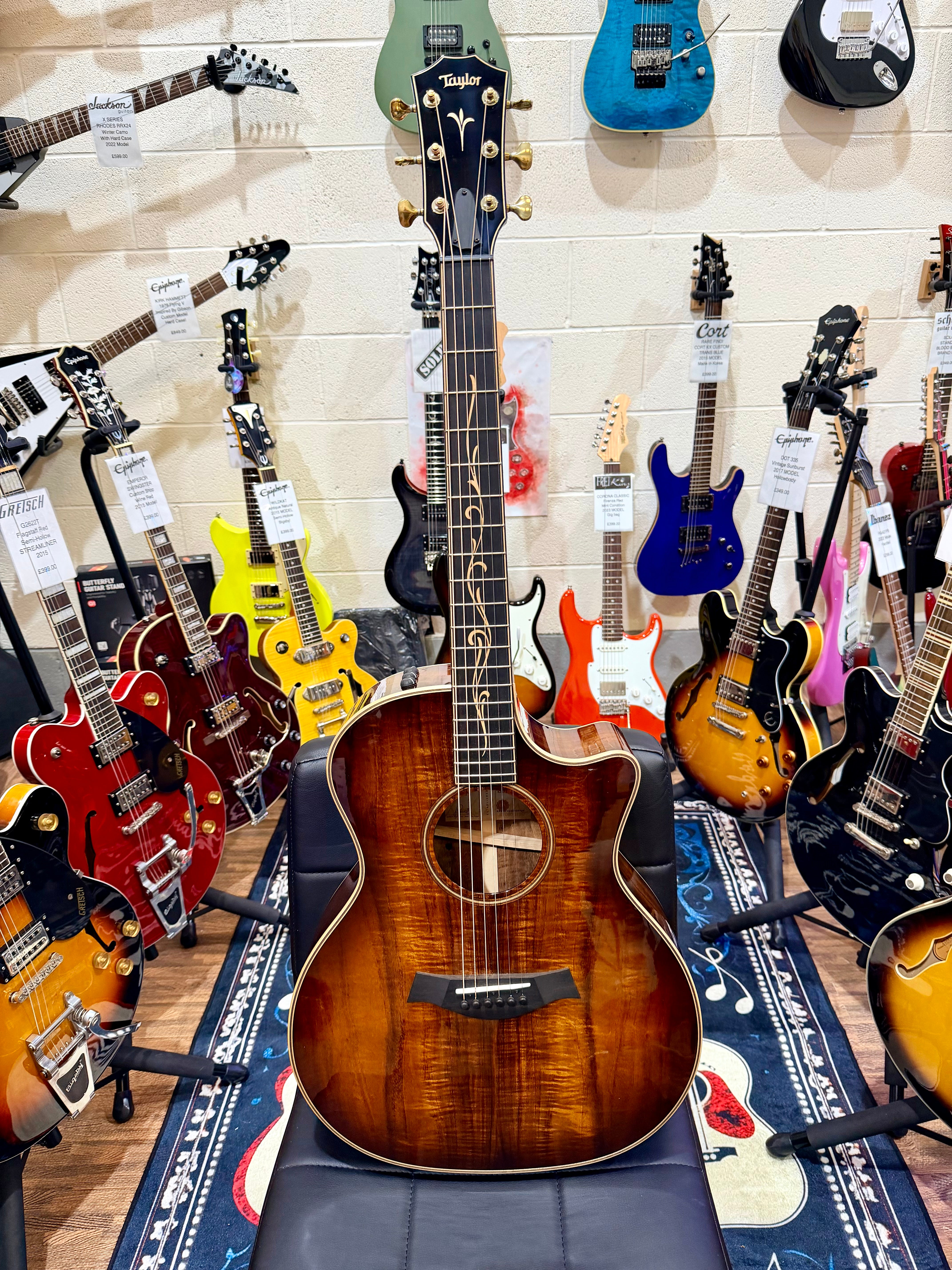 🔥HAWAIIAN KOA🔥 2022 Taylor K24ce~ V-Class~ Shaded Edgeburst~ USA + Hard Case!