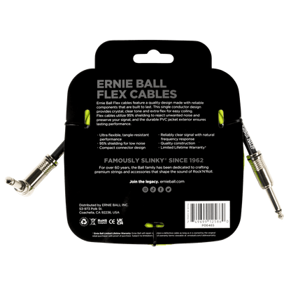 Ernie Ball Flex Instrument Cable- Straight/Angle 10ft- Green
