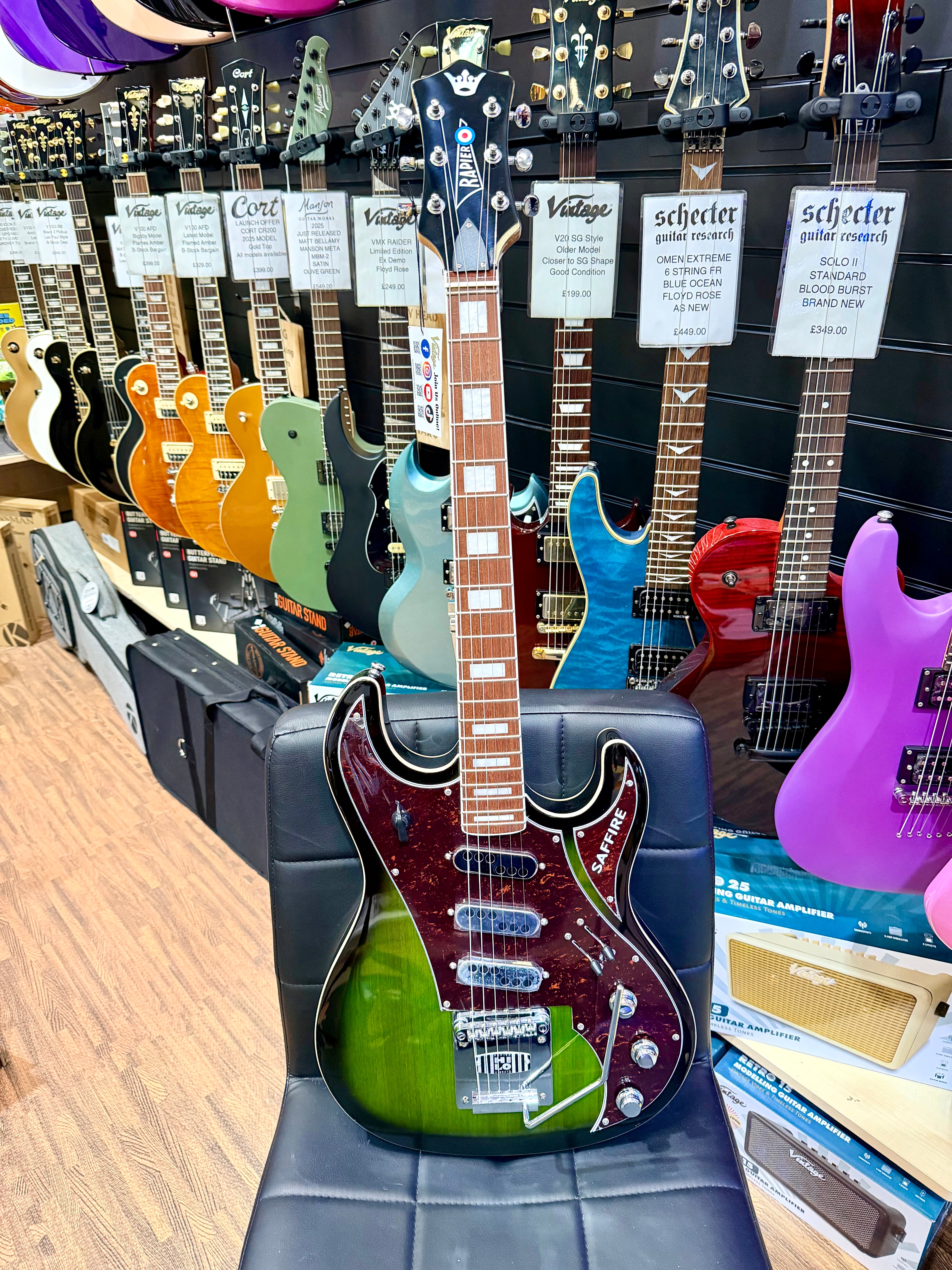 🔥NEW🔥 Rapier Saffire Ultra Electric Guitar~ Greenburst~ Astro-Split Pickups!