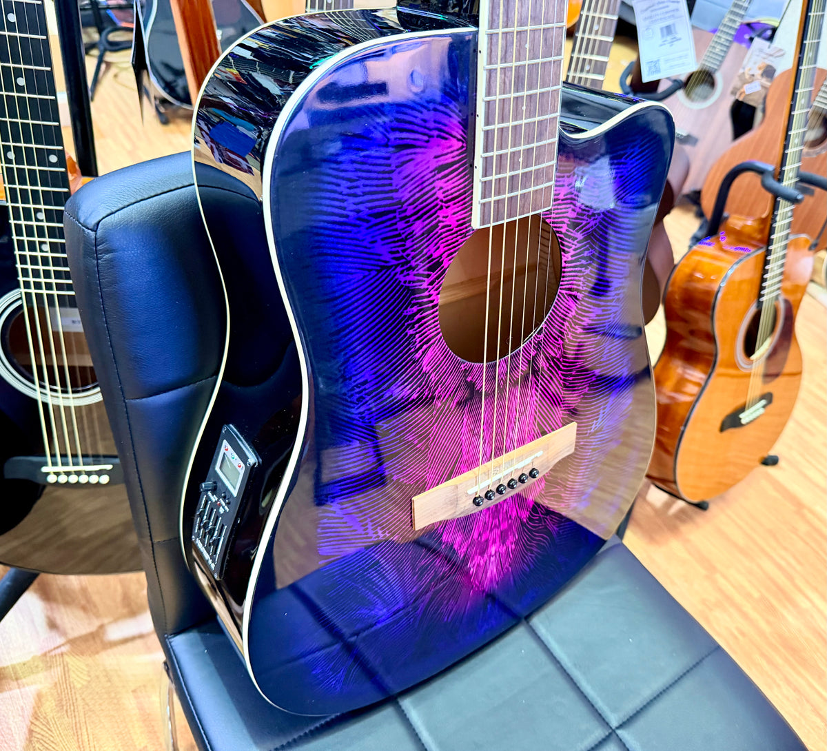 2021 Lindo Swallow Electro-Acoustic Dreadnought Guitar~ Purple/Pink Graphic!