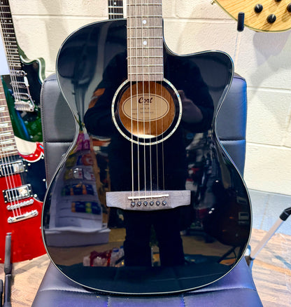 🌟NEW 2025🌟 Cort L60ce Electro Acoustic Guitar~ Gloss Black~ Orchestra Cutaway!