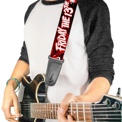 Buckle Down Guitar Strap - FRIDAY THE 13TH JASON VOORHIES Mask Text Black/Red/White