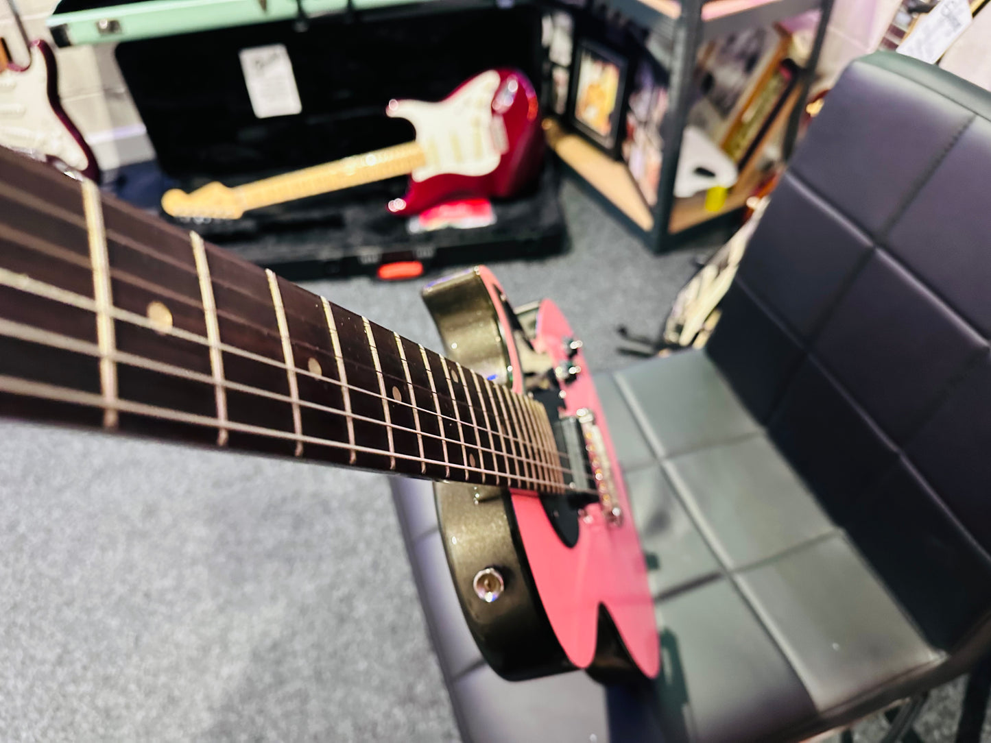 🌟RARE PINK🌟 Vintage ‘JHS’ ZIP Electric Guitar~ Les Paul Junior Shape~Wilkinson