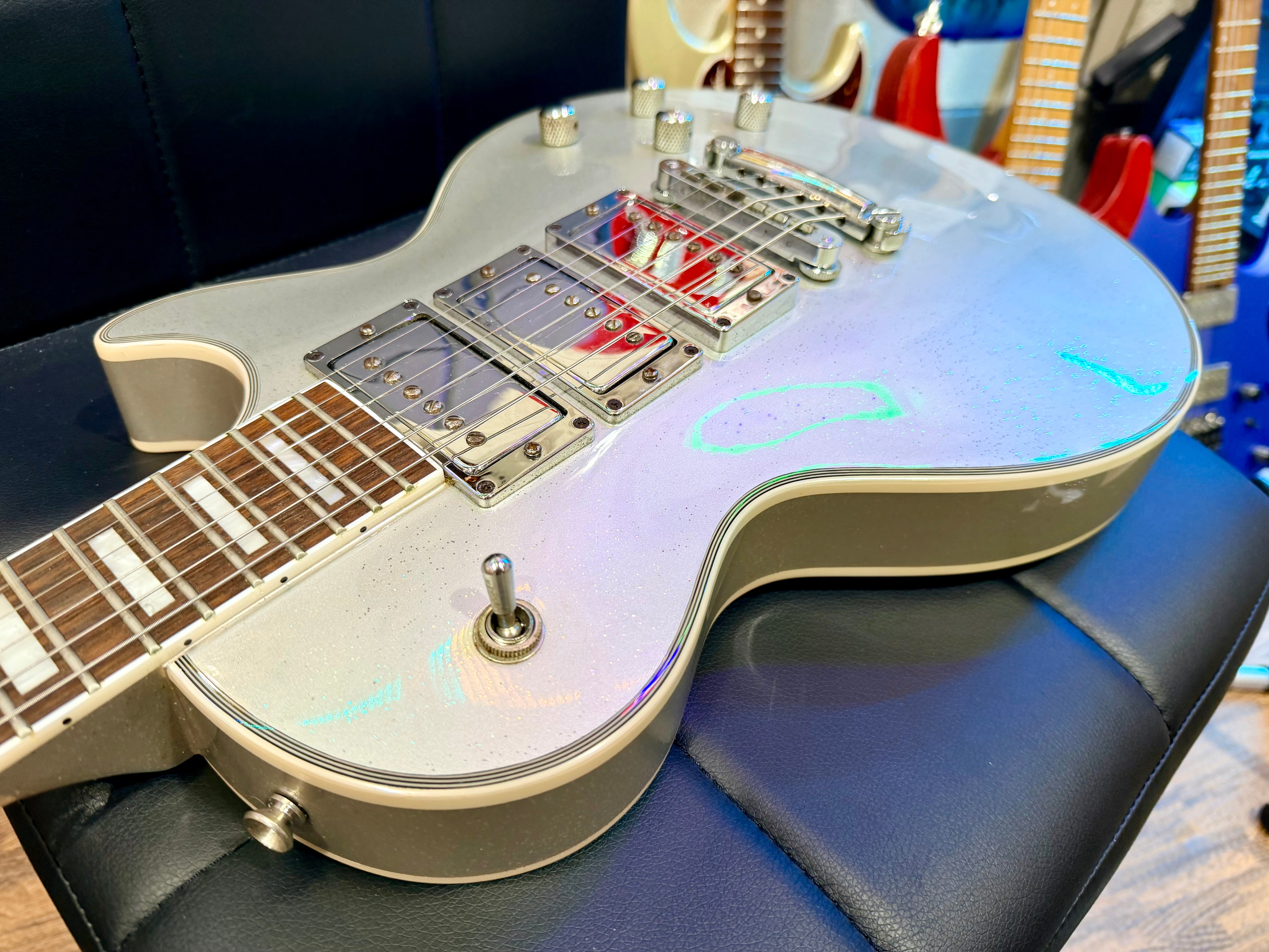 🌟RARE 2019🌟 Burny RLC-60 Les Paul Custom~ HHH Silver Sparkle~ By Fernandes!