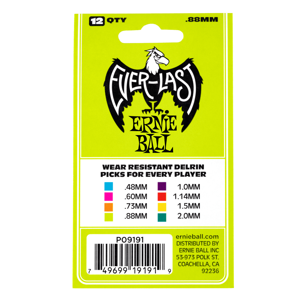 Ernie Ball Everlast Picks- 0.88mm Green 12 Pack