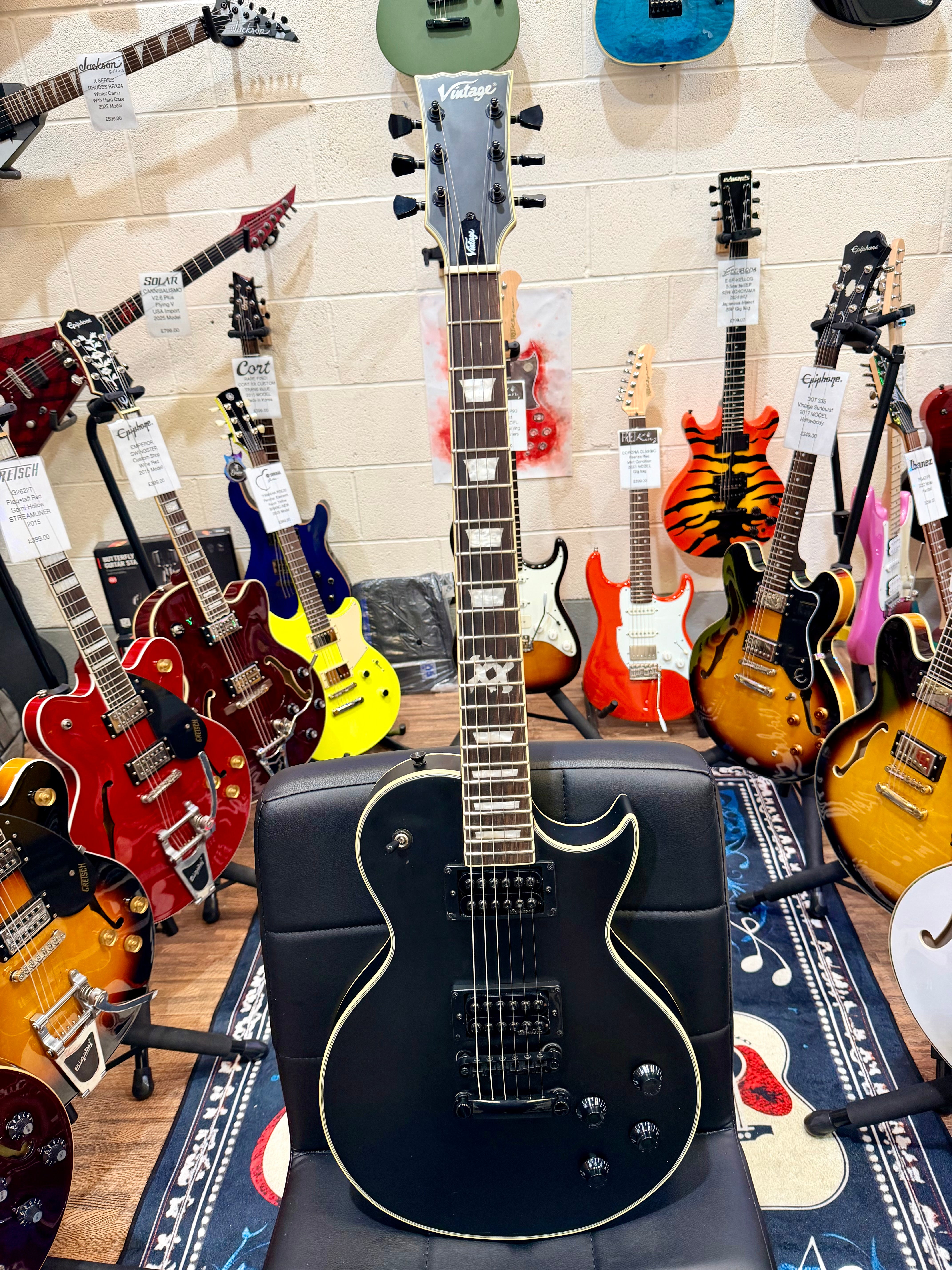 🔥B-STOCK DEAL🔥 NEW Vintage V100 VMX Electric Guitar~ Satin Black Les Paul!