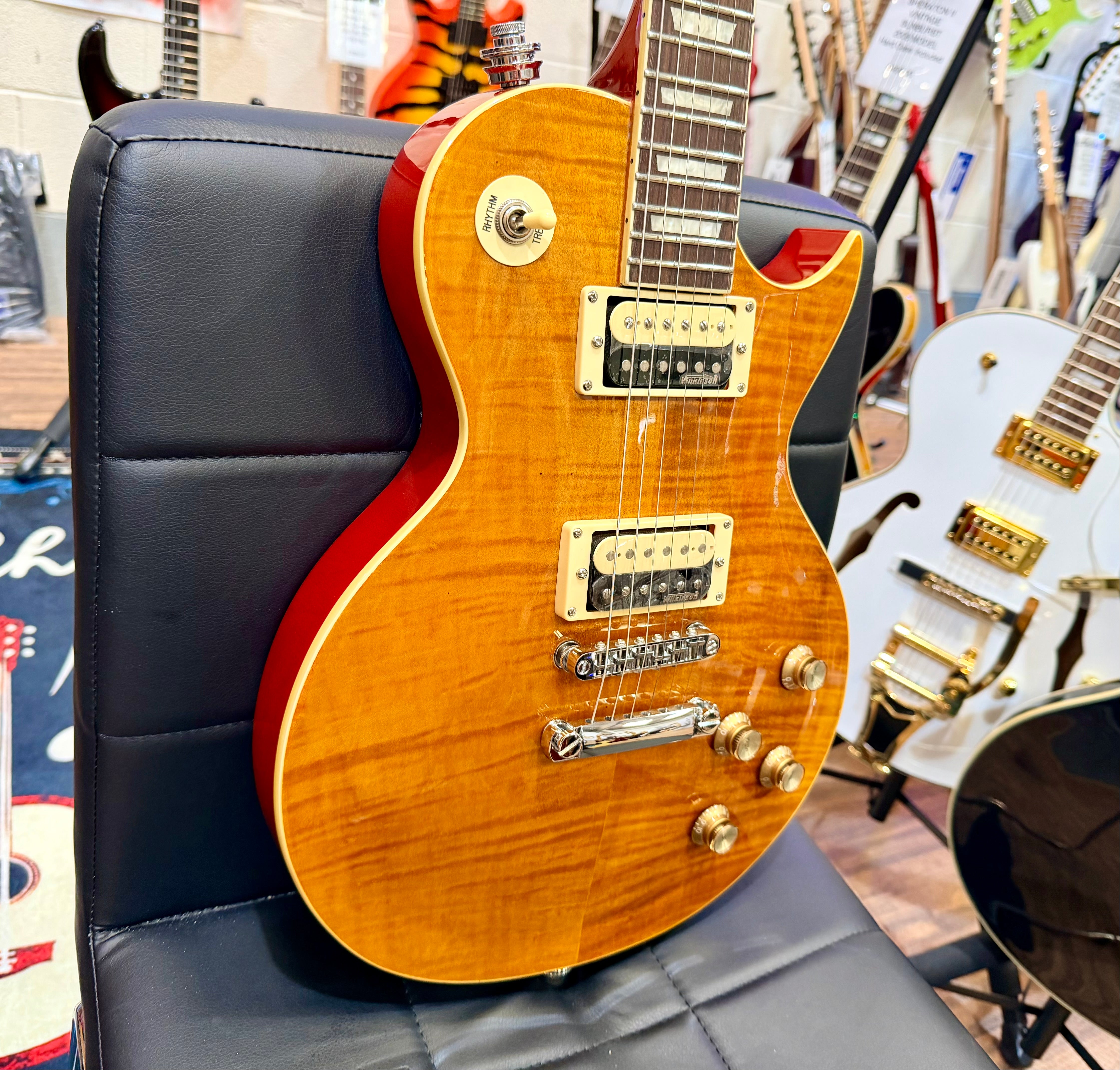 🔥B-STOCK🔥 NEW Vintage V100AFD Flamed Amber Paradise Electric Guitar~ Les Paul!