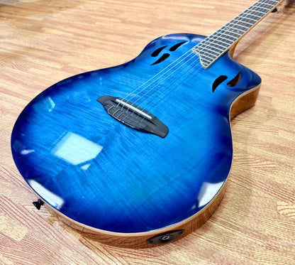 🔥NEW🔥 Ortega TourPlayer Deluxe RTPDLX-FMA Nylon Electro-Acoustic Guitar Blue!