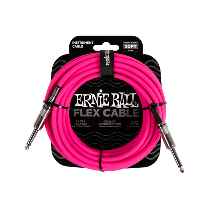 Ernie Ball Flex Instrument Cable- Straight/Straight 20ft- Pink