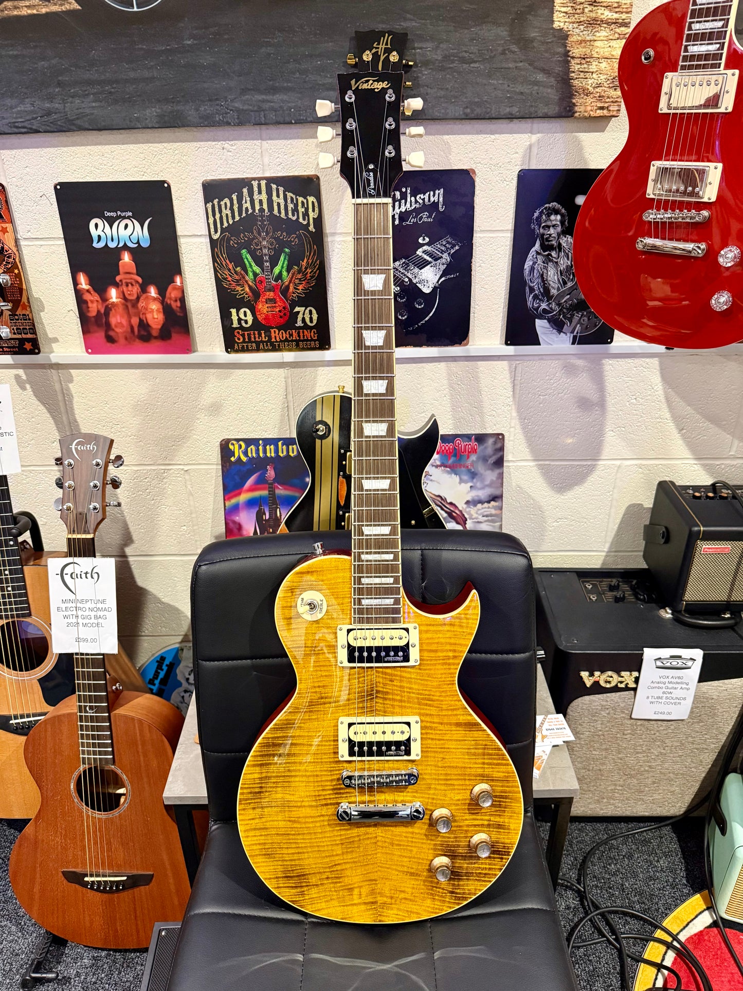 🌟MINT🌟 Vintage V100AFD Flamed Amber Paradise Electric Guitar~ Slash Les Paul!