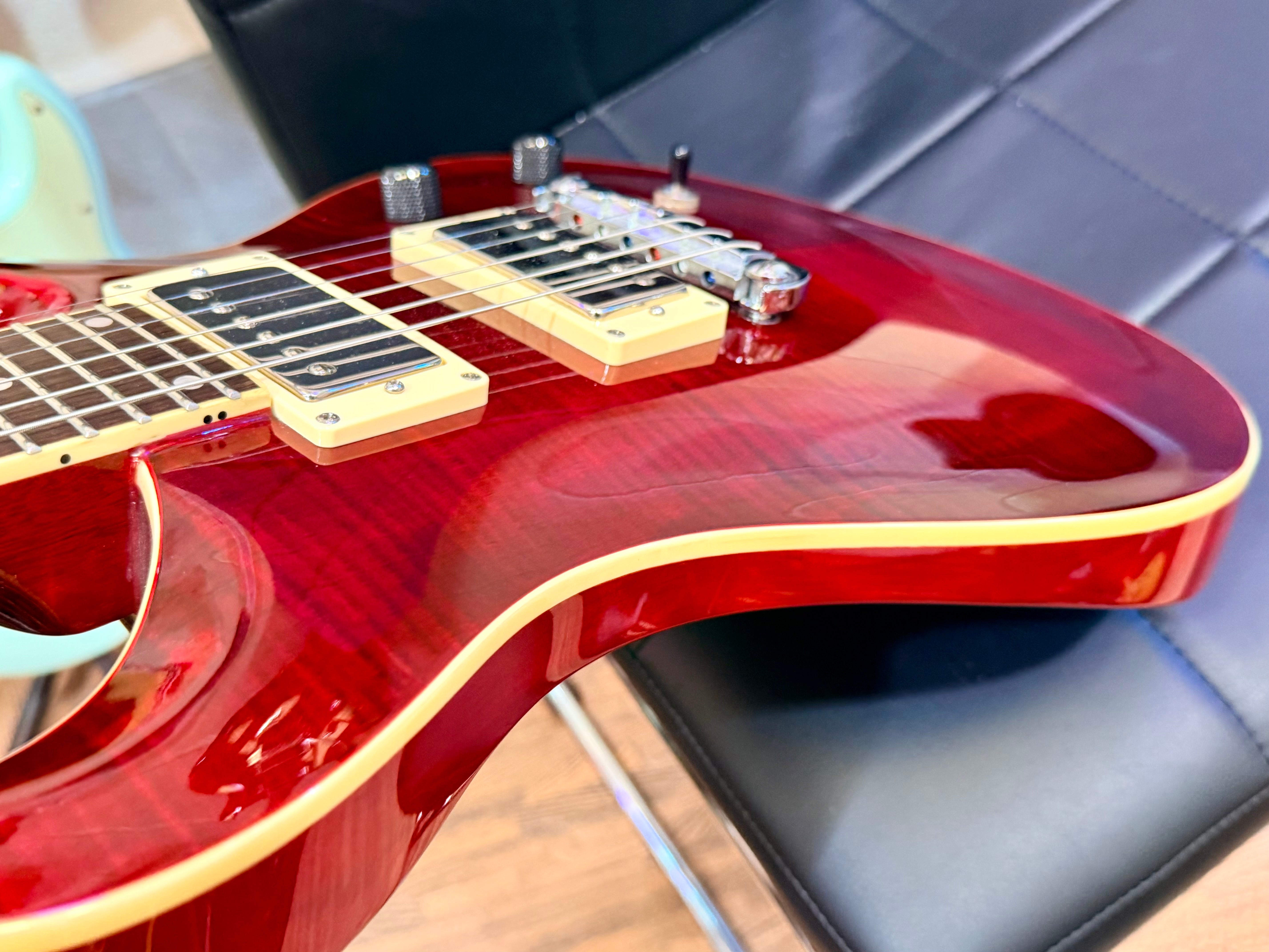 🔥UPGRADED🔥 Harley Benton CST-24 Deluxe~ Black Cherry Flame~ Bare Knuckle P’ups